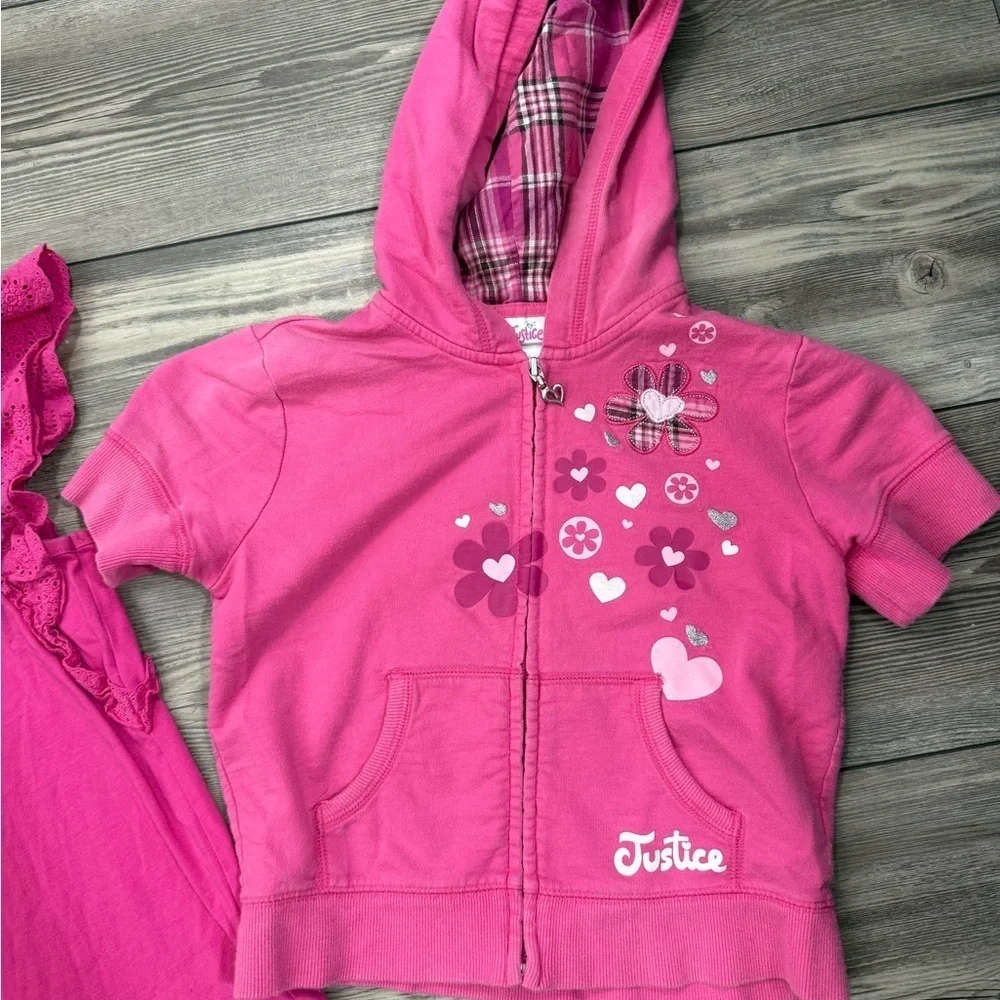 Girl’s Short Sleeve Pink Hoodie and Ruffle Sleeve Tee Set Size 10-12